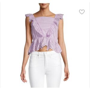 Koko + Mason eyelet lilac ruffle peplum top Large